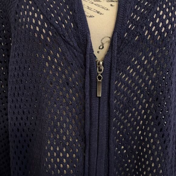 Torrid Blue Mesh Sheer Zipper Closure Hoodie Casual Contemporary Sweatshirt - Picture 7 of 11